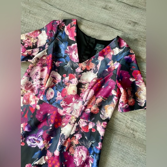 Adrianna Papell Black and Pink Floral Midi Dress - Picture 4 of 6